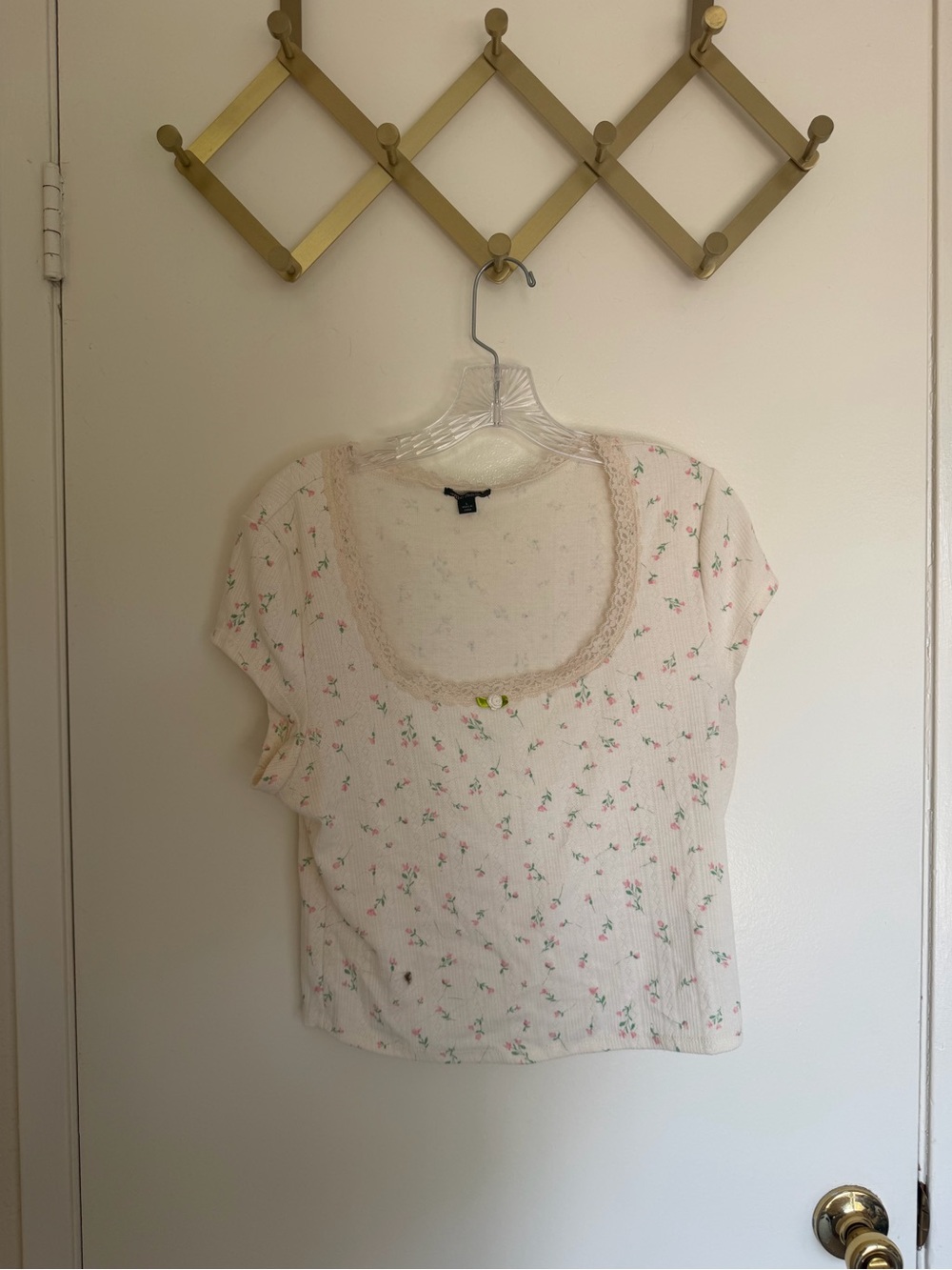 wild fable Cream Crop Top with Pink Floral Print